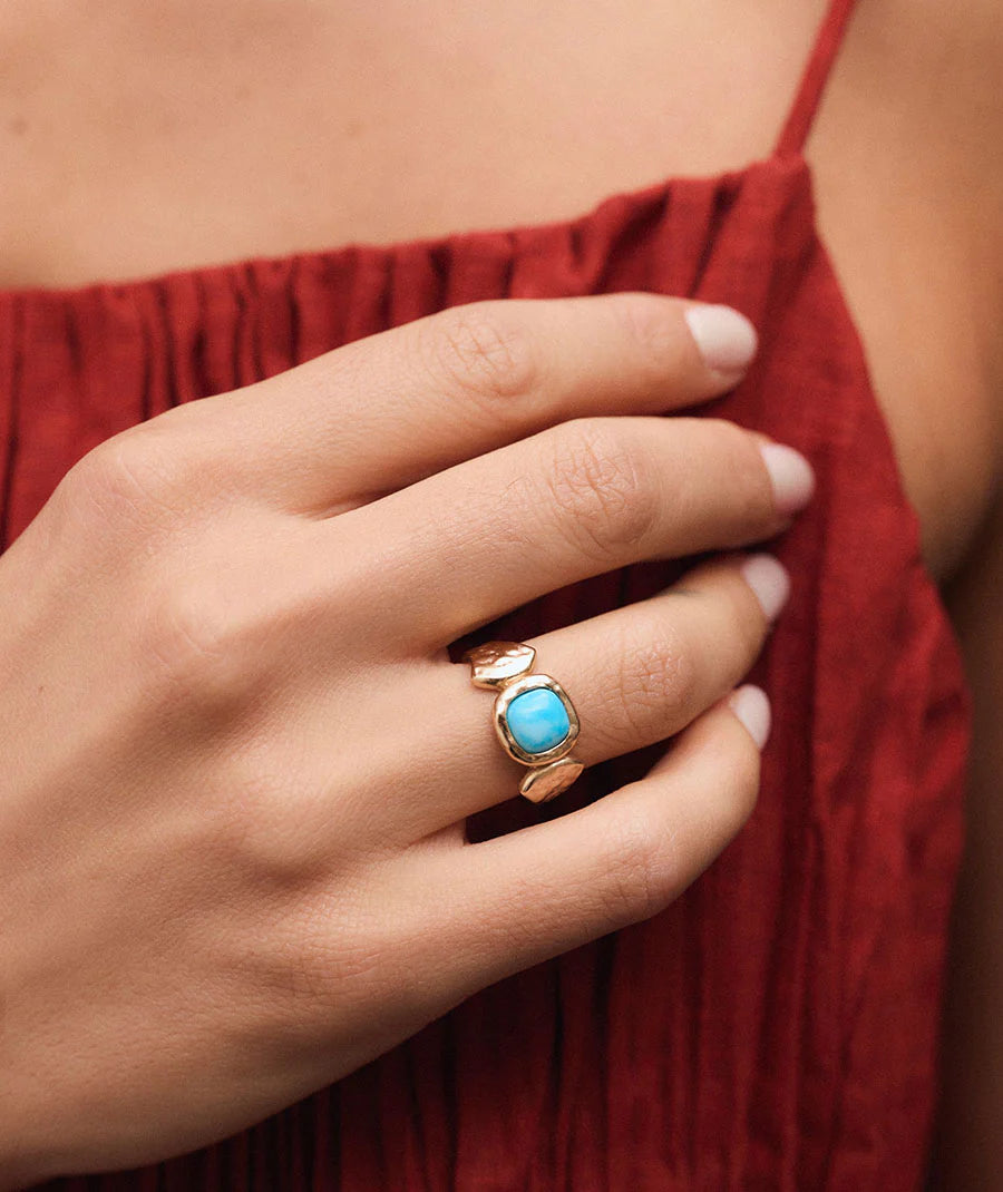 Anillo Turquesa con cuarzo larimar azul