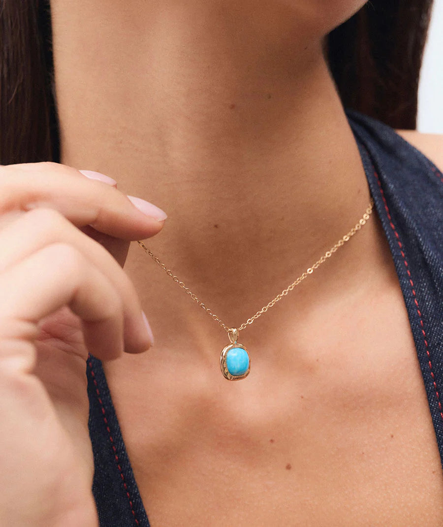 Collar cadena fina Turquesa con cuarzo larimar azul