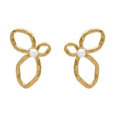 Pendientes hoja Ohayo con perla dorado