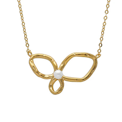Collar corto hoja Ohayo con perla en Dorado