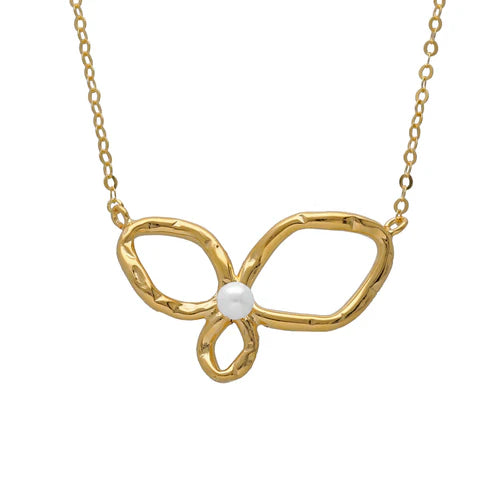 Collar corto hoja Ohayo con perla en Dorado