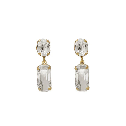 Pendientes cortos rectángulo Buenos Días con cristal en Dorado