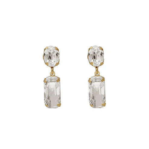 Pendientes cortos rectángulo Buenos Días con cristal en Dorado