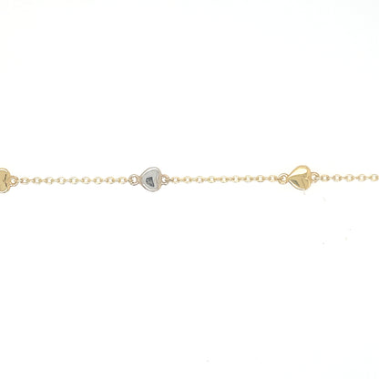 Pulsera oro corazones combinados oa y ob