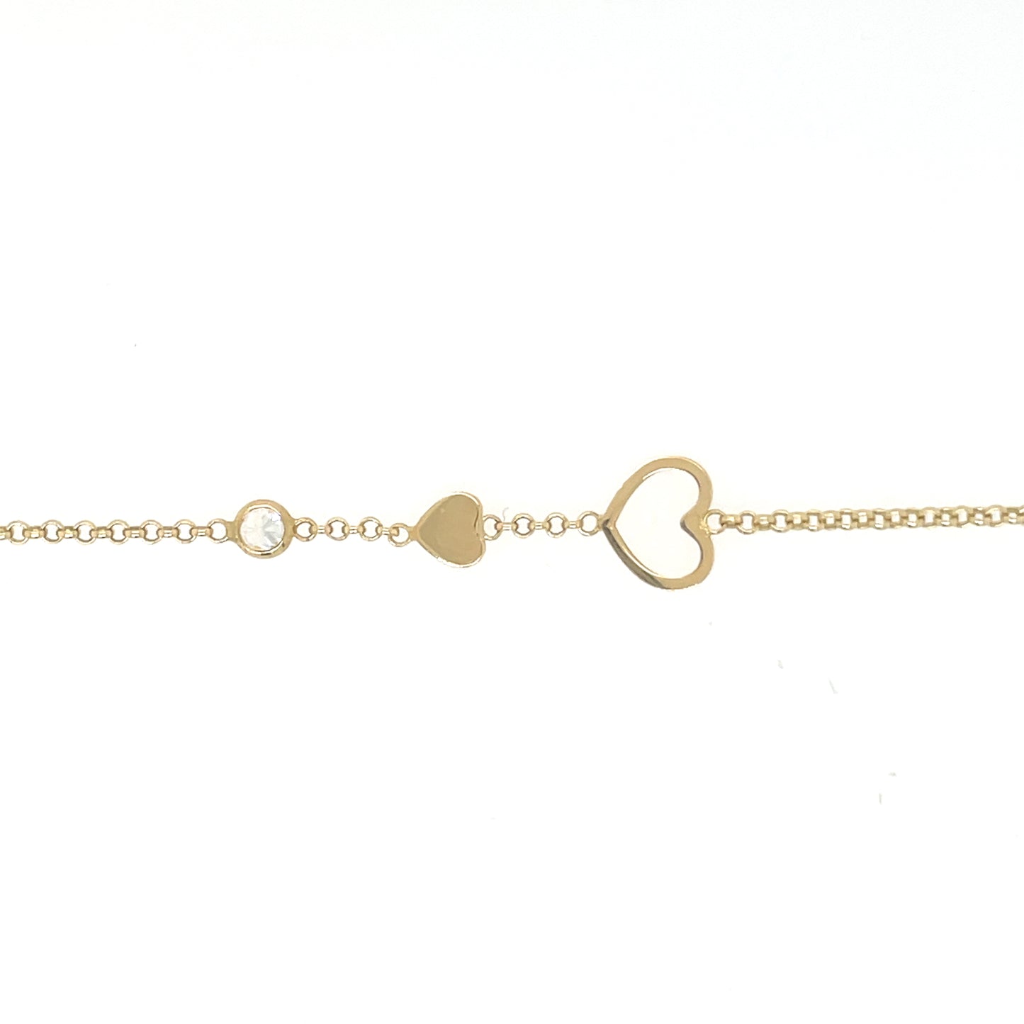 Pulsera oro con corazones y circonita