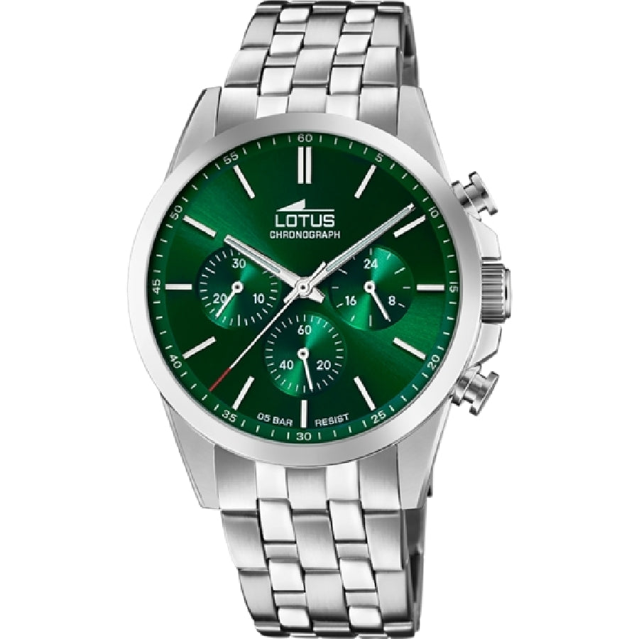 RELOJ LOTUS CHRONO  VERDE CORREA DE ACERO INOXIDABLE