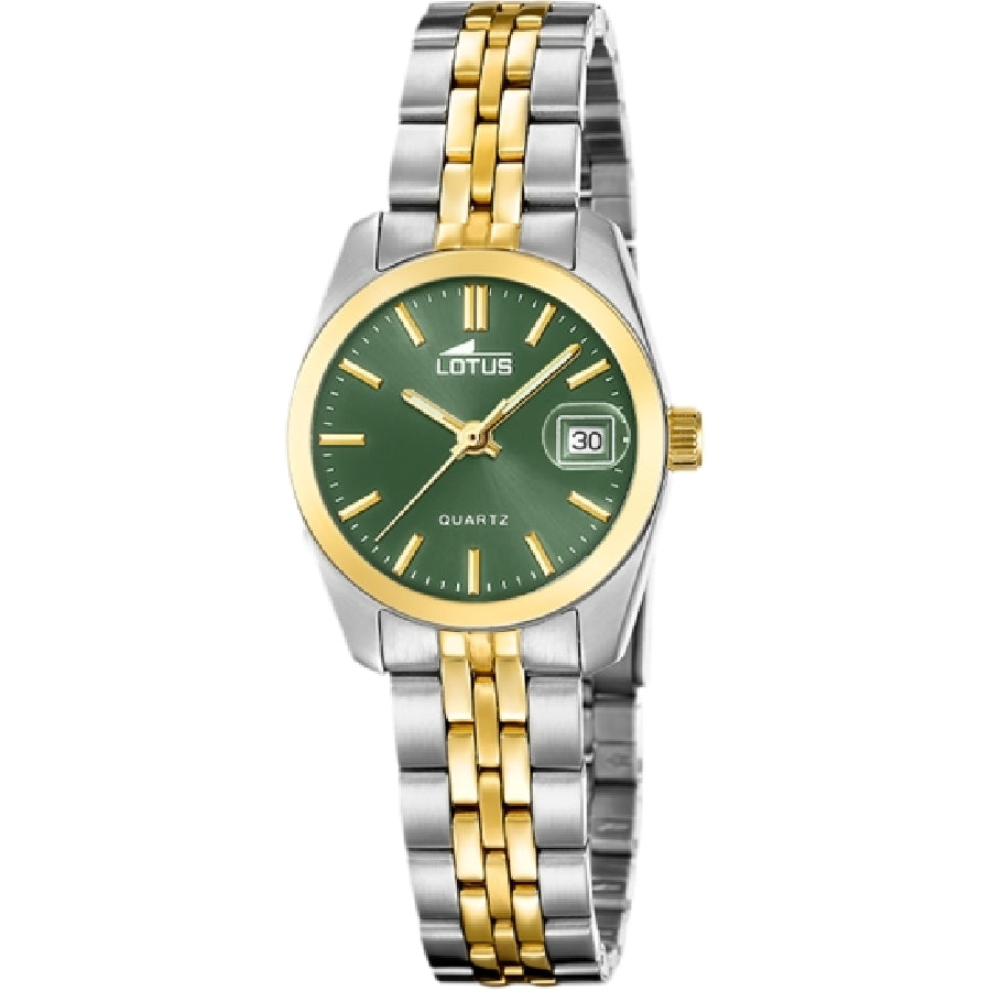 RELOJ DE MUJER LOTUS OLD MONEY CON ESFERA VERDE Y CORREA BICOLOR