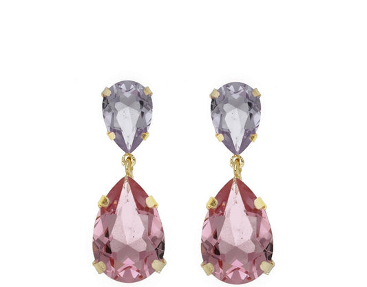 Pendientes largos Magnolia lágrima cristal en Plata baño Oro