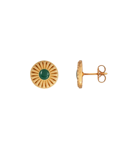 Pendientes chapado en oro botón verde