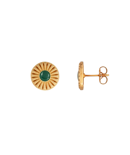 Pendientes chapado en oro botón verde