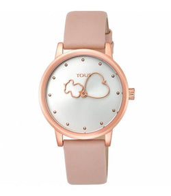 Tous Reloj analógico Bear Time de acero IP rosado con correa de piel nude