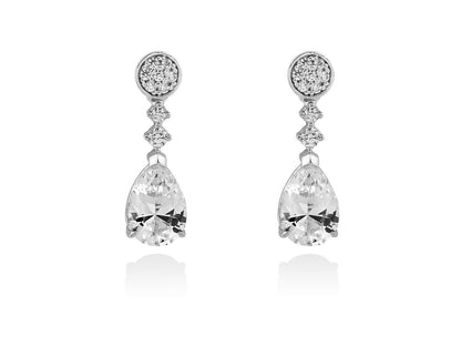 Pendientes de Lágrima blanca novia en plata
