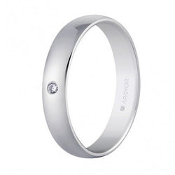 Alianza de oro blanco con diamante clásica 4 mm
