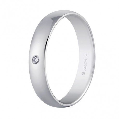 Alianza de oro blanco con diamante clásica 4 mm