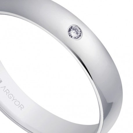 Alianza de oro blanco con diamante clásica 4 mm