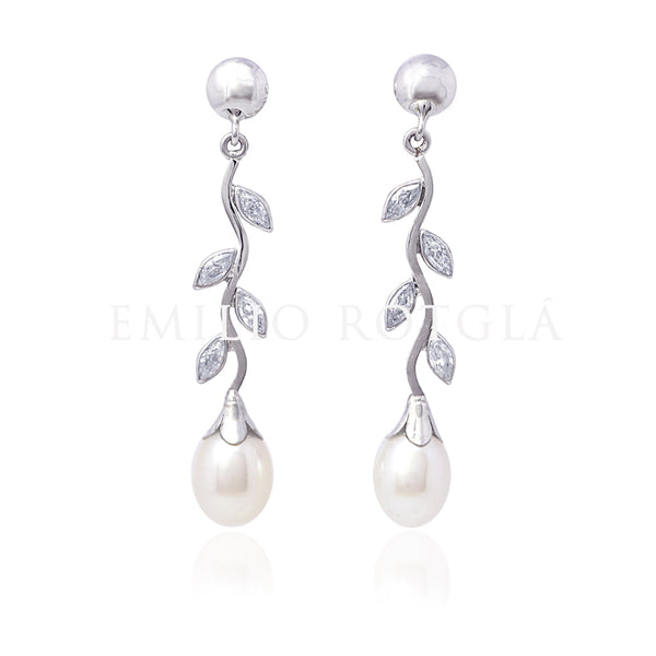 Pendientes oro blanco circonita perla