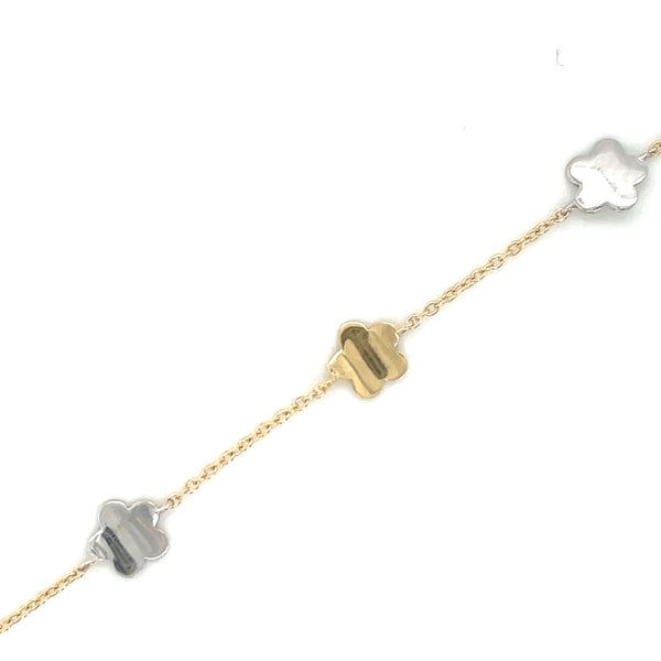 Pulsera Flor bicolor oro