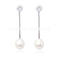 Pendientes perla largos oro blanco
