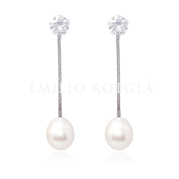 Pendientes perla largos oro blanco