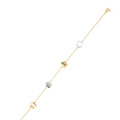 Pulsera Flor bicolor oro