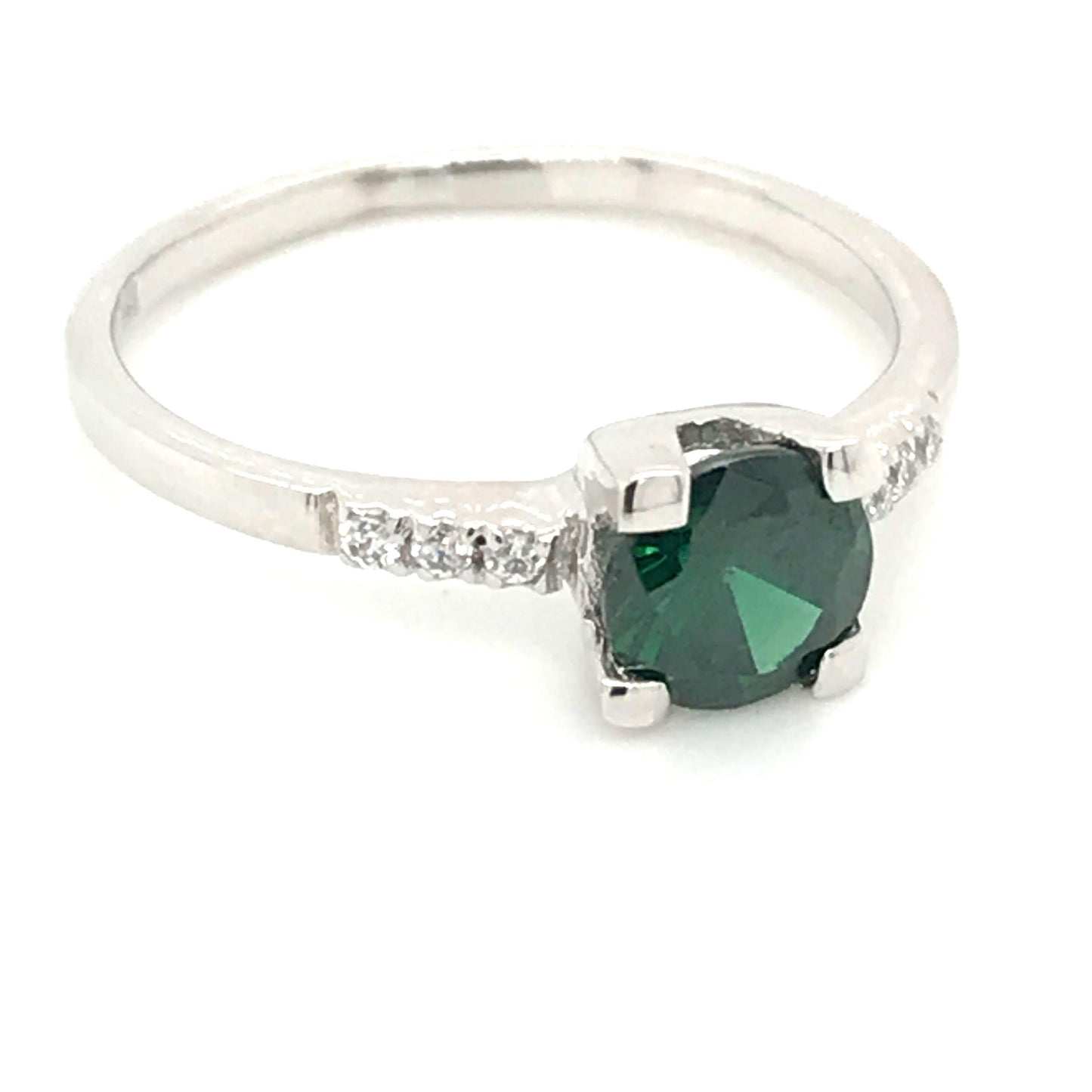 Anillo oro blanco circonita color esmeralda