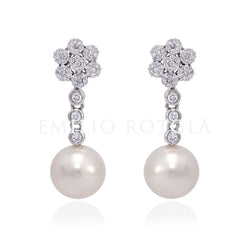 Pendiente oro blanco Bte. perla