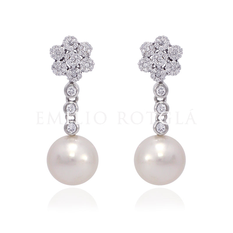 Pendiente oro blanco Bte. perla