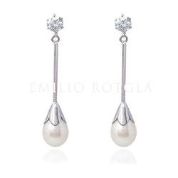 Pendientes oro blanco circonita perla