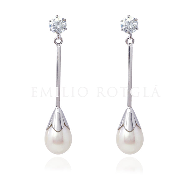 Pendientes oro blanco circonita perla