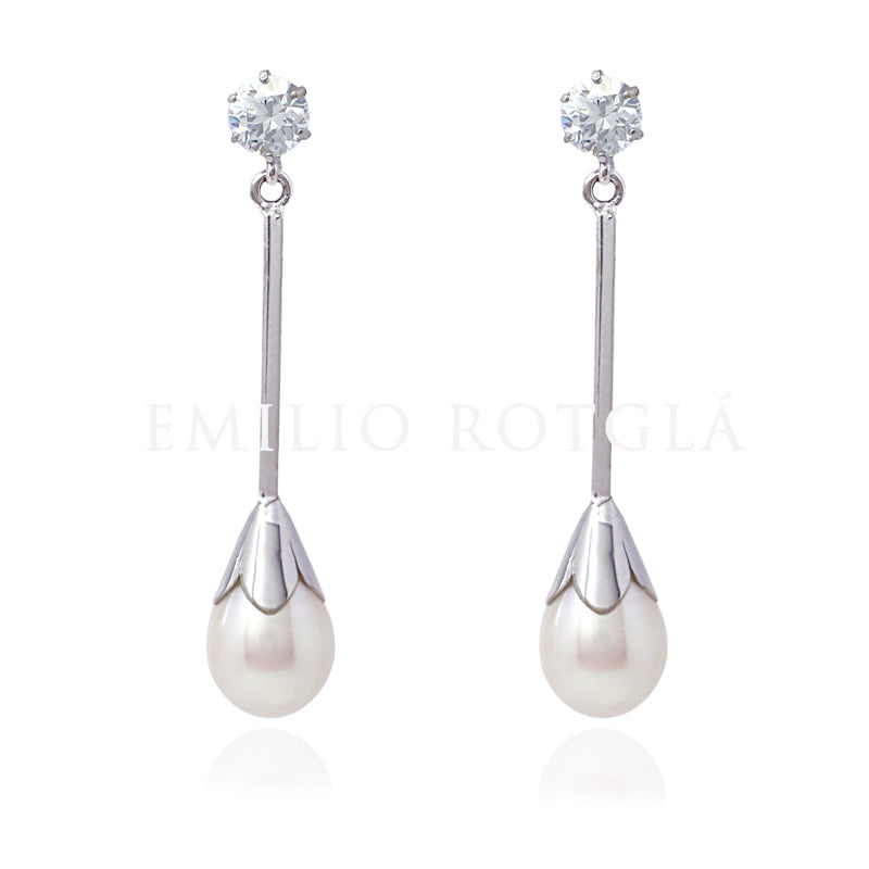 Pendientes oro blanco circonita perla