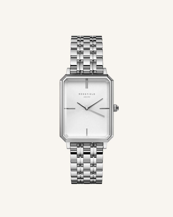 Rosefield Reloj The Octagon Blanco Sunray Acero inoxidable Plata