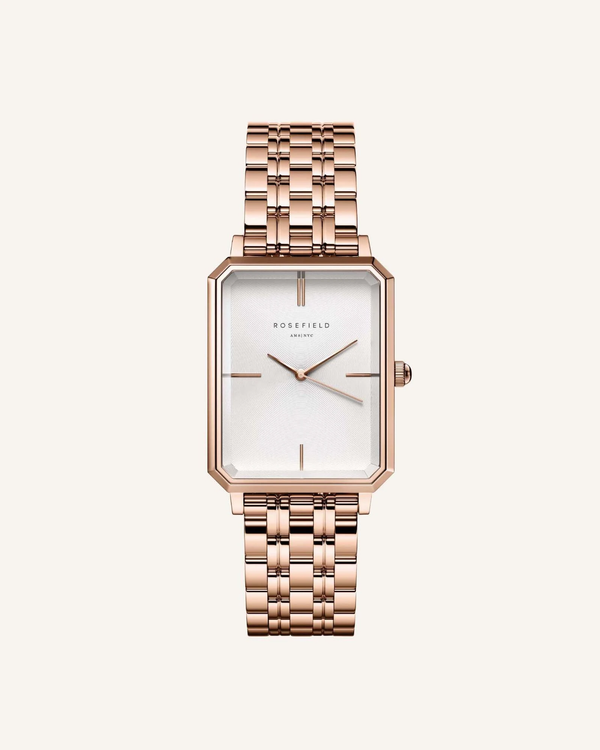 Rosefield Reloj The Octagon Blanco Sunray Acero inoxidable Oro Rosa