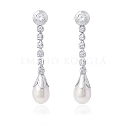 Pendientes oro blanco circonita-perla