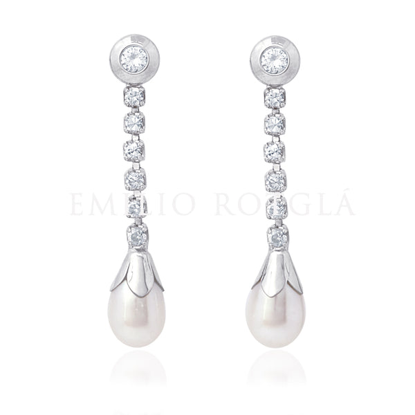 Pendientes oro blanco circonita-perla