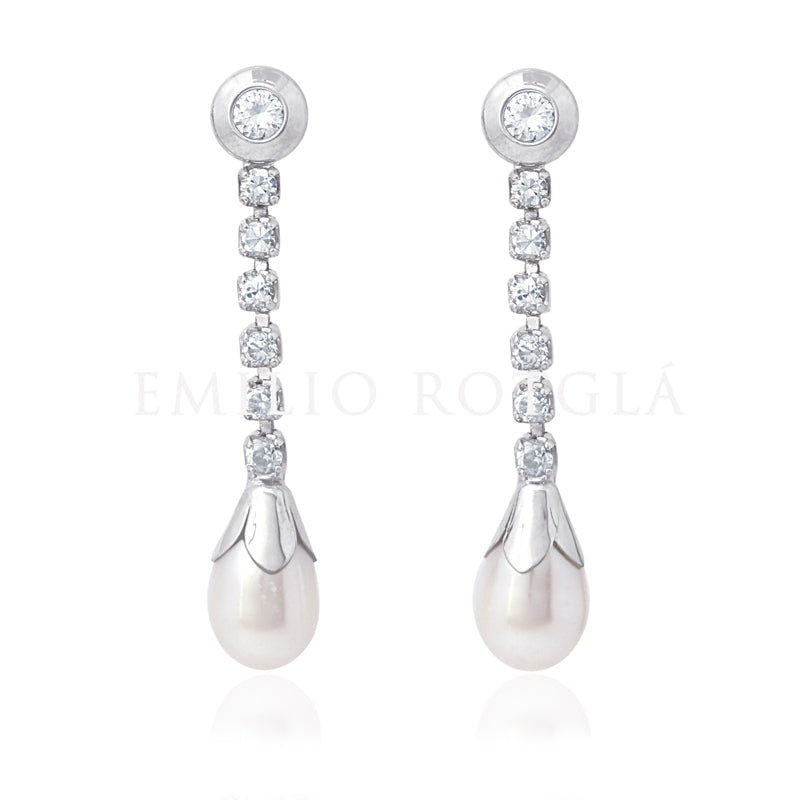 Pendientes oro blanco circonita-perla