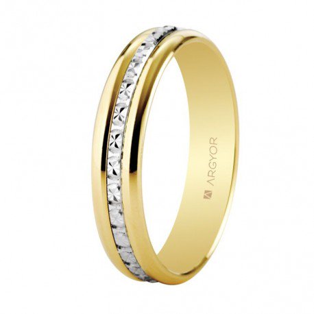 Alianza de boda oro bicolor diamantada 3mm
