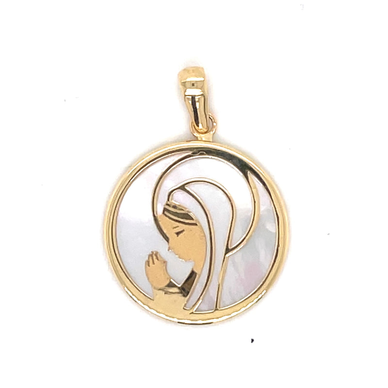 Medalla Virgen niña oro de ley nácar