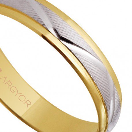 Alianza de boda oro bicolor zig-zag 4mm